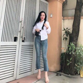 Quần bò loe rách đen