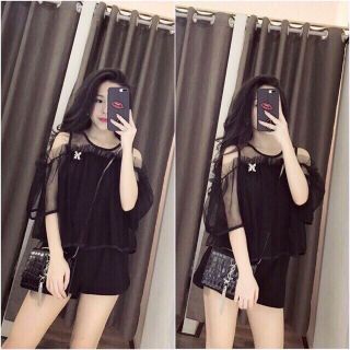 Áo trễ vai lưới công chúa