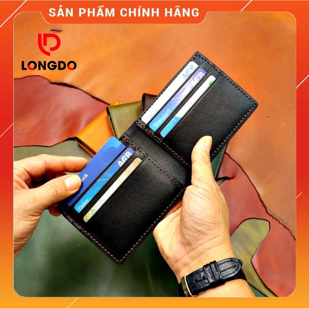 Ví da bò may thủ công cao cấp - Cam kết 100% da bò thật - Ví ngang - Hàng chính hãng thương hiệu Longdo Leather - B01