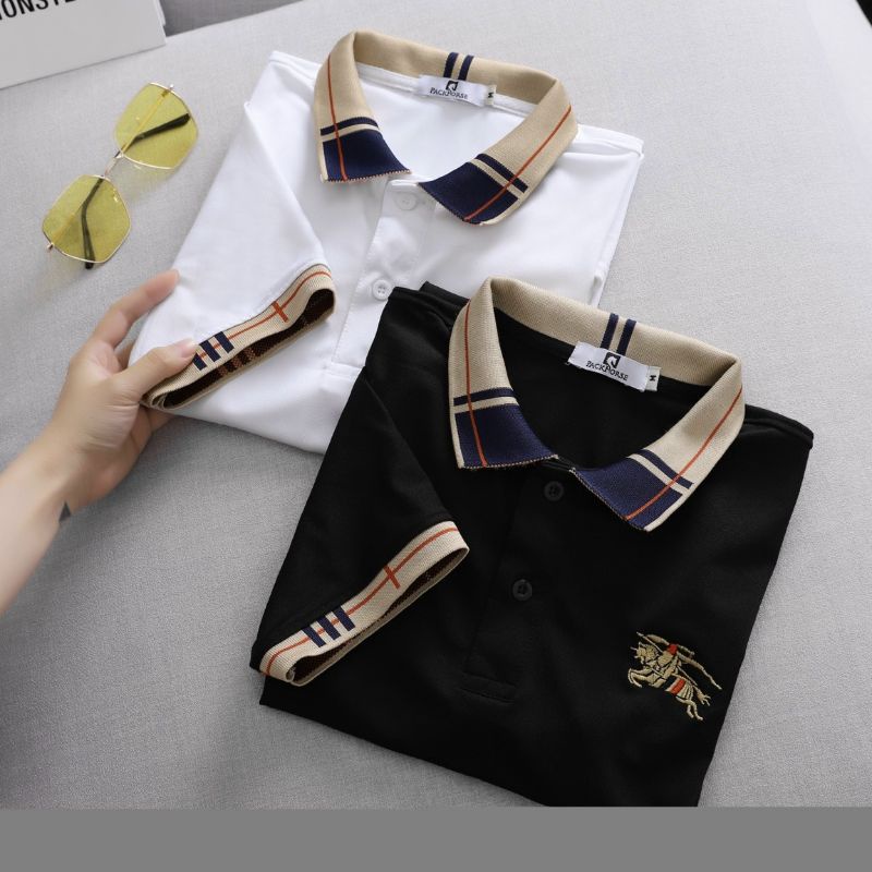 Áo thun cổ bẻ bbr trắng đen ( hàng y hình )