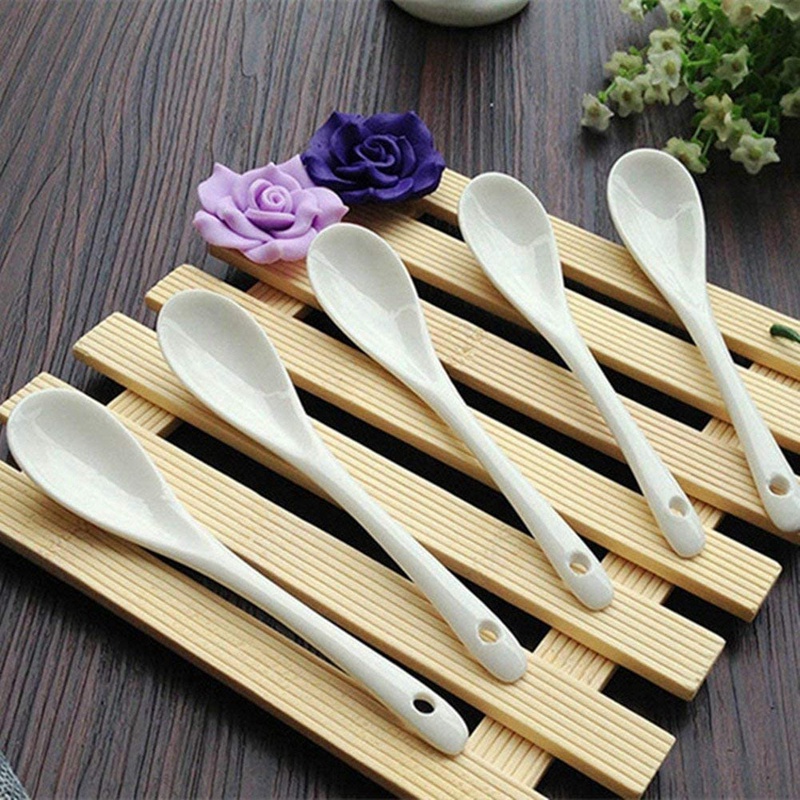 Set 5 Muỗng Cà Phê Bằng Sứ Màu Trắng
