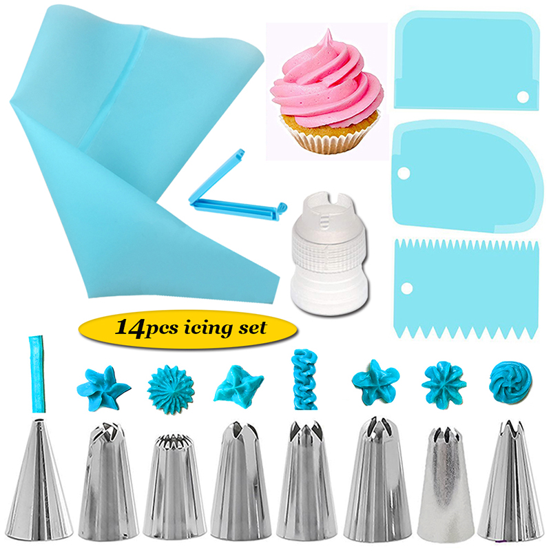 Set 14 phụ kiện làm bánh kem bao gồm 8 đầu bắt bông kem độc đáo