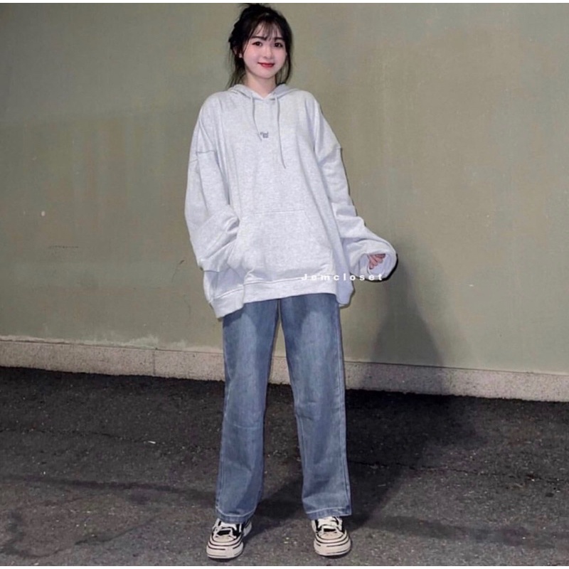 Áo hoodie nỉ bông màu xám trơn basic (hình thật/sẵn) | BigBuy360 - bigbuy360.vn