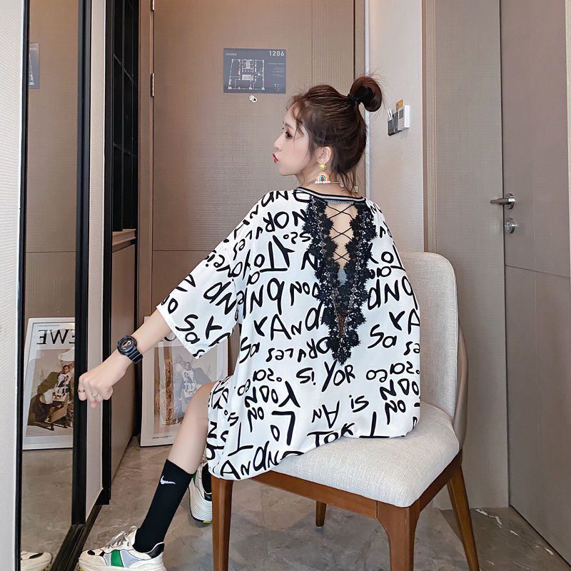 Áo thun ngắn tay cỡ lớn hiện có, rộng thùng thình trong vòng 150 kg, có thể mặc vào mùa hè, áo thun ngắn tay cỡ lớn kiểu mới của sinh viên Hàn Quốc rộng thùng thình che bụng, áo thun dài tay ngắn.