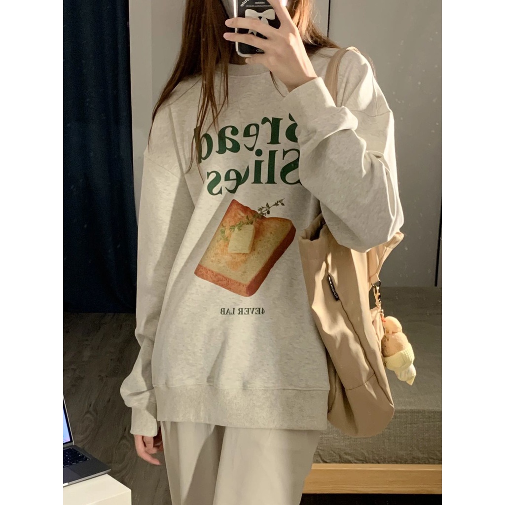 Áo Nỉ Nữ Dài Tay Cổ Tròn Form Rộng Thời Trang Hàn