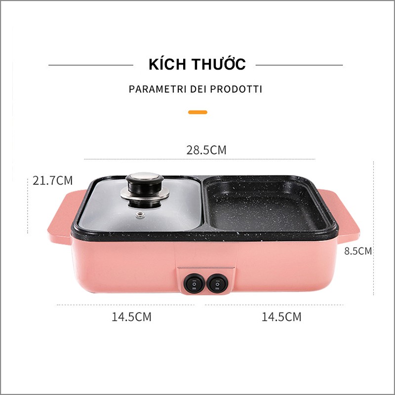 Bếp điện lẩu nướng đa năng 2 ngăn mini siêu chống dính - Nồi Lẩu Kiêm Nướng 🥘 2in1 Mini Hàn Quốc🥘