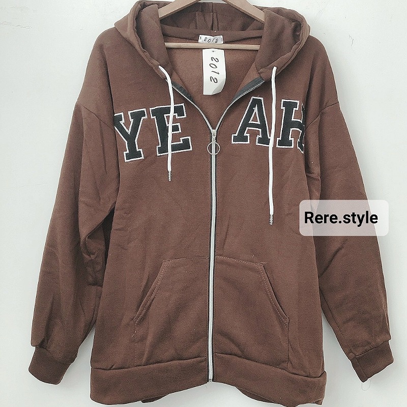 Áo Khoác Nâu Yeah Nữ - Rere.Store [FREESHIP] - Hoodie Zip nỉ dài tay form rộng dáng suông, thiết kế đơn giản