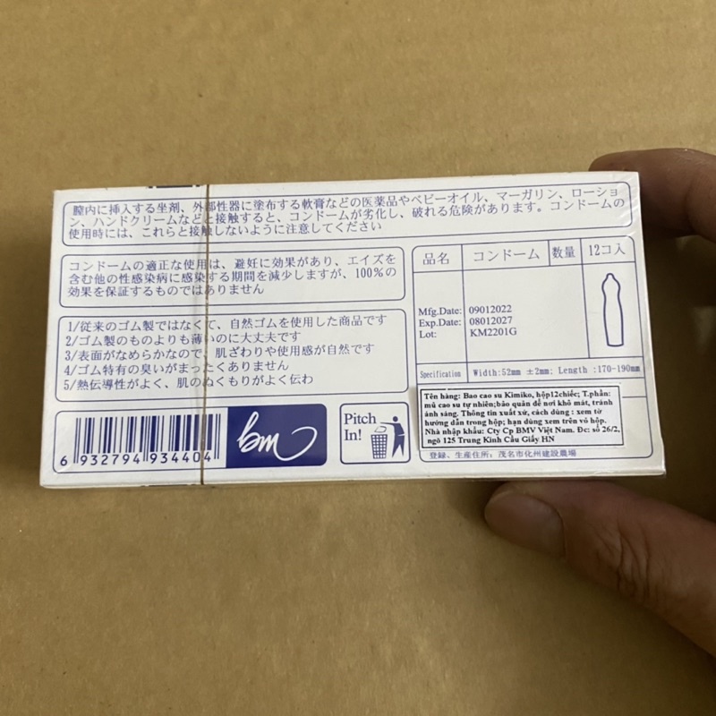 [ Che tên SP] Bao cao su nhật Kimiko Siêu mỏng Hộp 12 cái