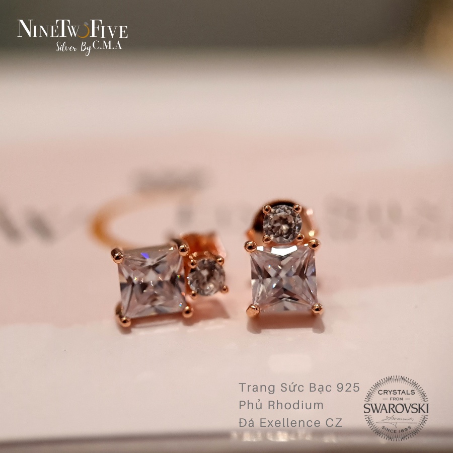 Bông tai bạc phủ Rhodium đính đá CZ – NTF Elsa Petite - Bông Tai Nụ Đính Đá Moisannite Princess- E-NB1075