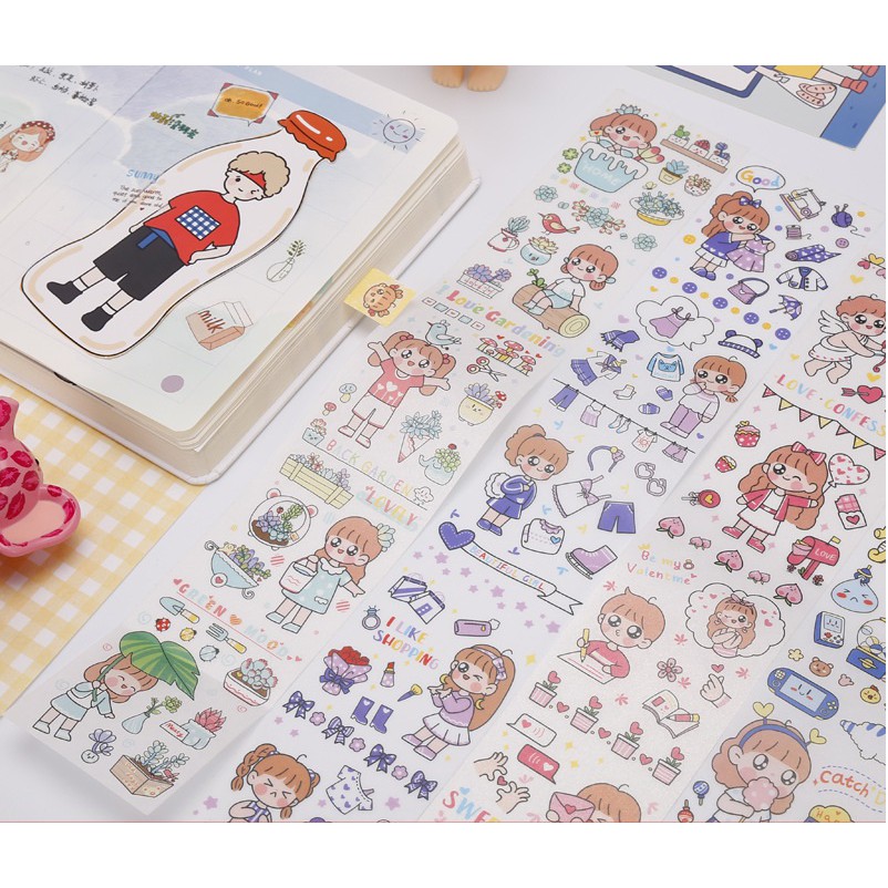 Sticker dán sổ trang trí moham nhật ký cô gái hàng ngày dễ thương