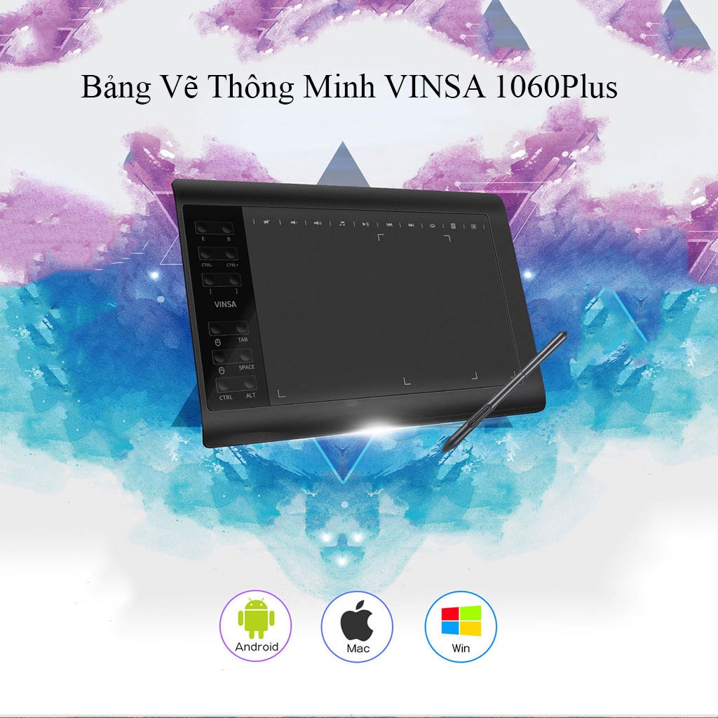 Bảng Vẽ Điện Tử Thông Minh Vinsa 1060Plus Không Dây Kèm Bút Cảm Ứng Siêu Nhạy