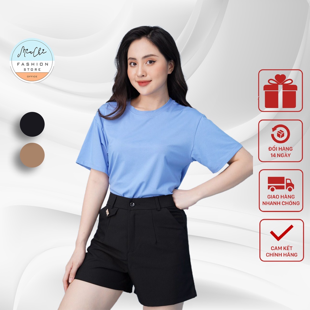 Quần Đùi Nữ Minchi Quần Đùi Vải Cotton Dày Dặn Cạp Cao 2 màu (Đen, Nâu) Kiểu Dáng Thời Trang size  S M L