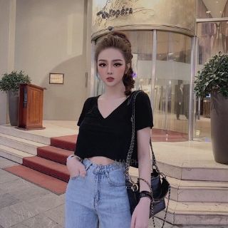 [ Hình thật ] áo coroptop cổ tim