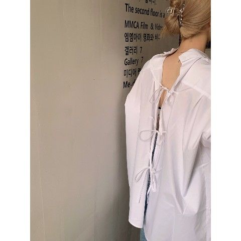 Áo Sơ Mi Dáng Rộng Thiết Kế Lưng Và Phía Trước Phong Cách Hàn Quốc Cho Nữ