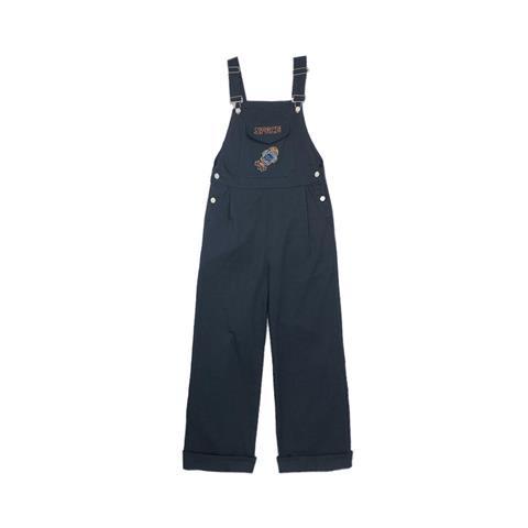 Quần Yếm Denim Lưng Cao Ống Rộng Thêu Họa Tiết Màu Đen Thời Trang Xuân Thu Cho Nữ