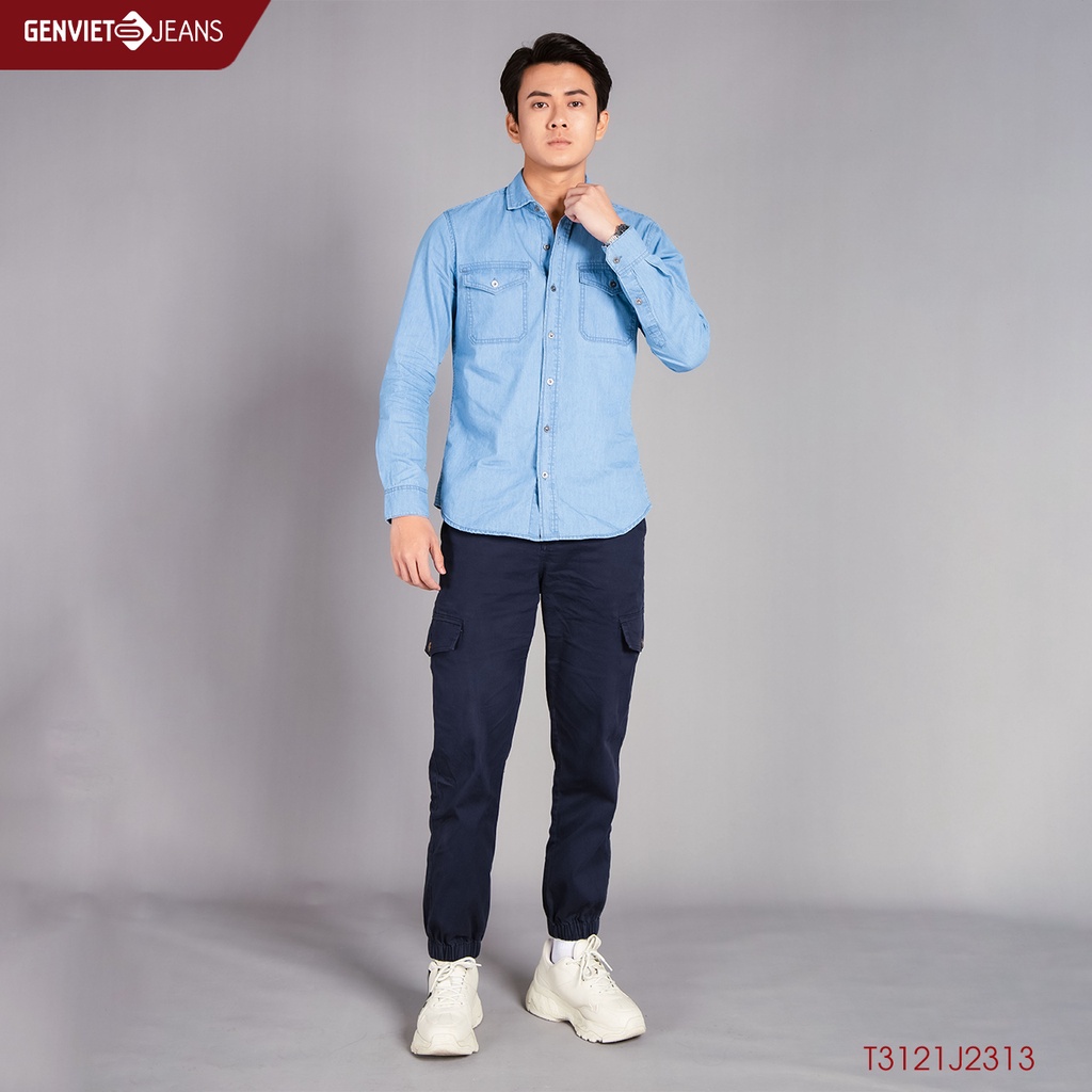 Áo Sơ Mi Jeans Nam Genviet Dáng Ôm Vừa Basic Công Sở Chất Bò Mềm Cao Cấp T3121J2313