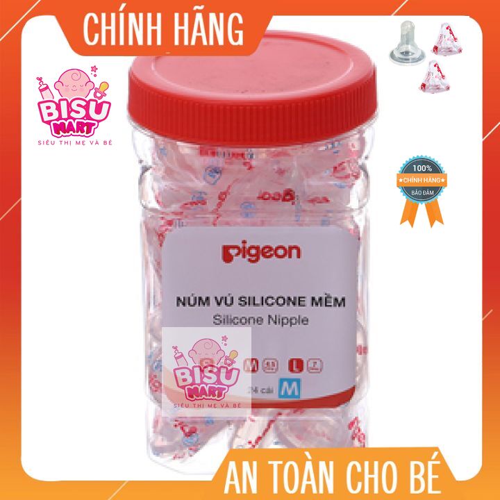 Hộp Núm vú cổ hẹp silicone PIGEON siêu mềm 24 CÁI/HỘP