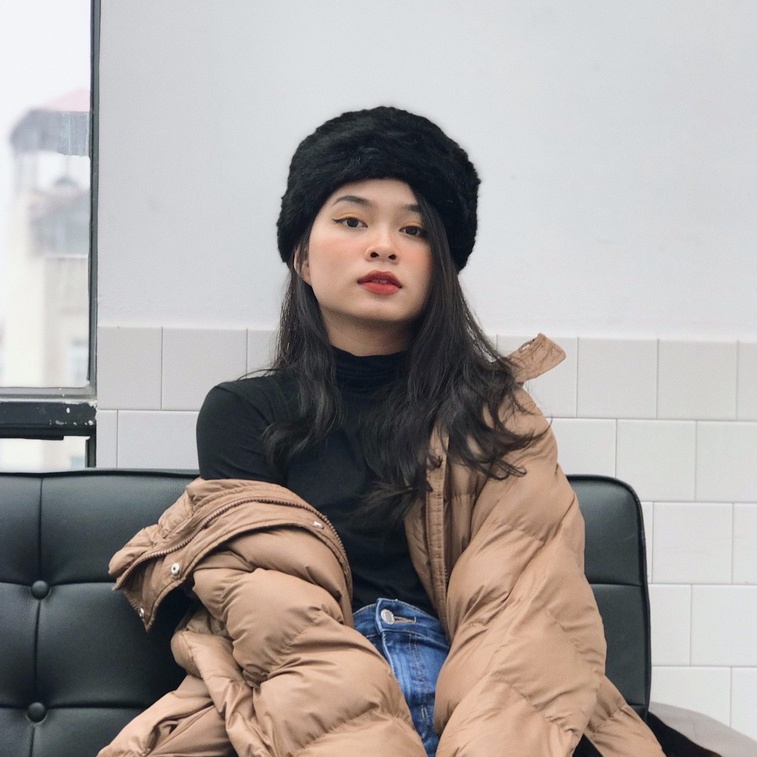 Mũ lông đen giữ ấm đại hàn Mia Ritta M06