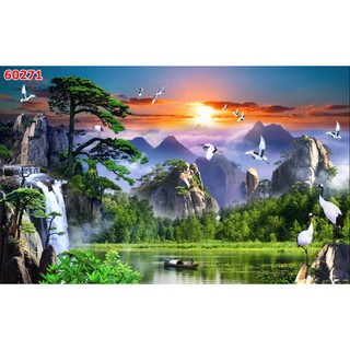 Tranh Dán Tường 3D,  Sơn Thủy Hữu Tình- Màu Sắc Nét- Đã tích hợp sẵn keo - CT6