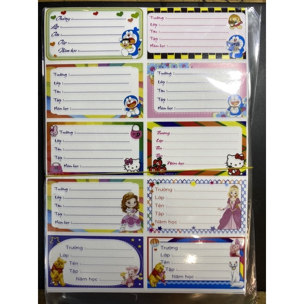 1 xấp 50 nhãn 10 ô dán tập vở, dán sách, decal đề can có keo sẵn.