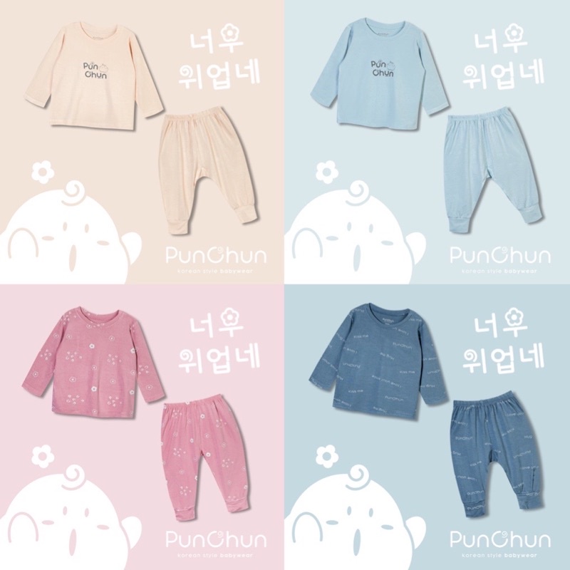 Bộ dài tay cổ tròn vải cotton lạnh Punchun