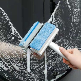 2in1 Bàn chải làm sạch kính hai mặt Bàn chải làm sạch cửa sổ Dụng cụ lau kính gia đình Cửa sổ giặt Tay cầm dài Bàn chải bọt biển