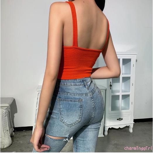 Áo dệt kim hai dây dáng ôm phong cách gợi cảm quyến rũ cho nữ