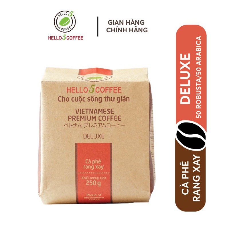 Cafe Nguyên Chất Rang Xay Hello 5 Coffee DELUXE - Gói 250g
