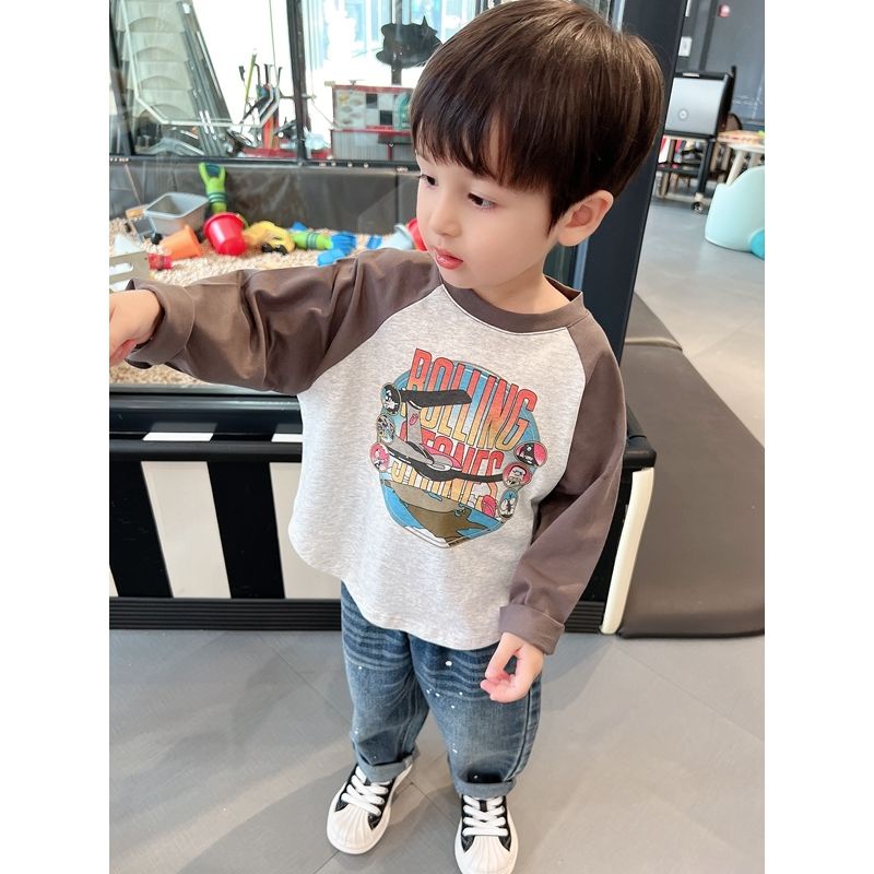 Áo Thun Raglan Mỏng Tay Dài In Họa Tiết Hoạt Hình Thân Thiện Với Da Thời Trang Mùa Thu Dành Cho Bé Trai 0819