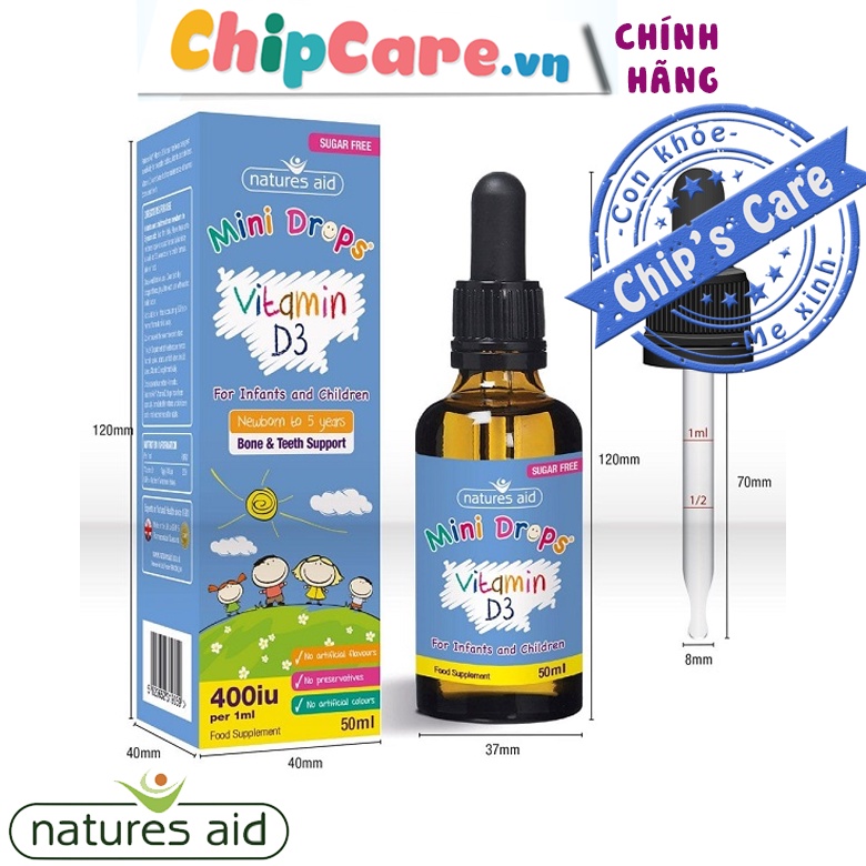 D3 Drops Natures Aid mẫu mới cho bé - Bổ sung Vitamin D3