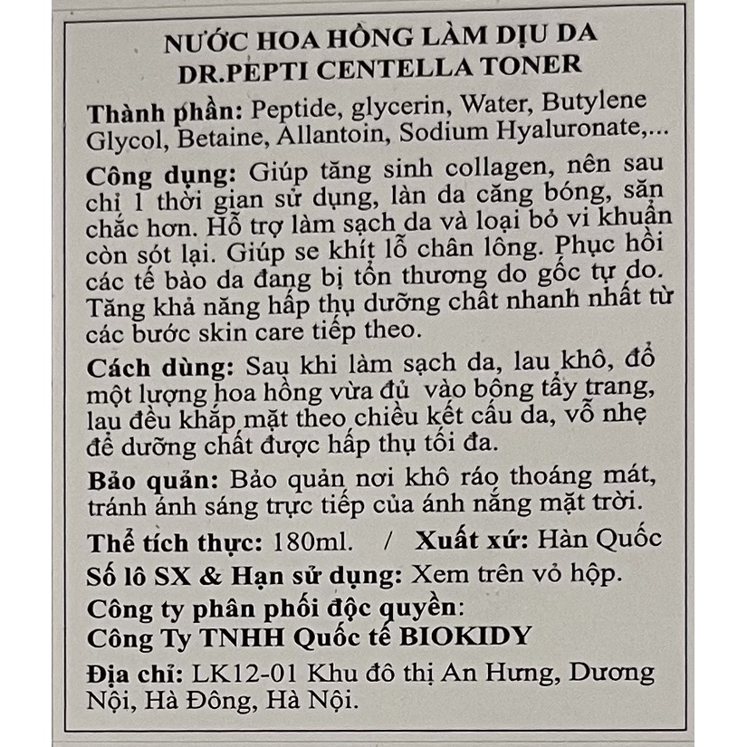 [Có sẵn] NƯỚC HOA HỒNG Dr.Pepti chính hãng