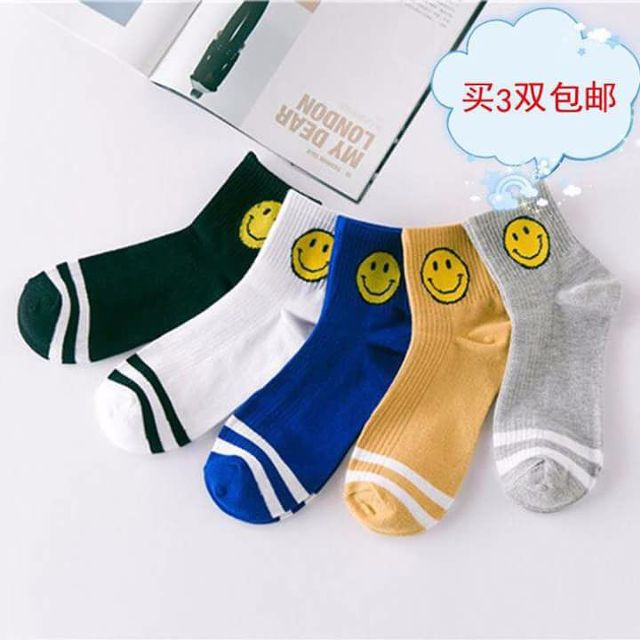 Set 5 đôi tất vớ Cotton họa tiết mặt cười xinh xắn cho bé trai gái 2022