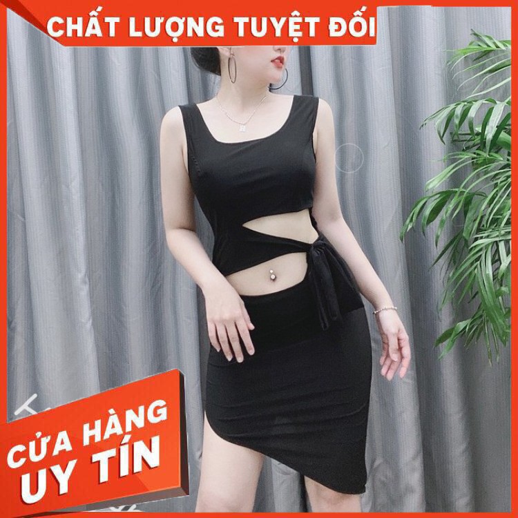 ✔️hienphamstore✔️ Đầm body hở bụng cột nơ sexy, xẻ tà, đầm đi tiệc cao cấp - DN7284