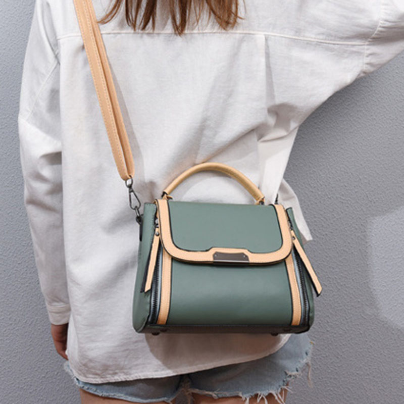 Túi Đeo Vai / Xách Tay Bằng Da PU Chống Mòn Trang Trí Đinh Tán Màu Tương Phản Có Khóa Kéo Thời Trang Cho Nữ