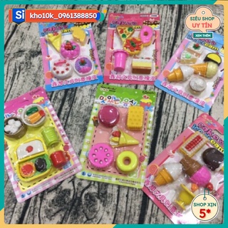 Sỉ 10  vỉ tẩy bút chì hình đồ chơi, đồ ăn,gôm tẩy chì