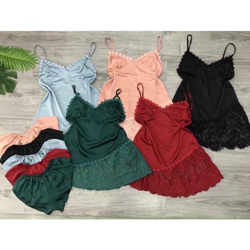 Váy Lụa Ngủ 2 dây phối ren sang chảnh, có dây chỉnh ngăn dài/ chất liệu lụa k nhăn siêu đẹp