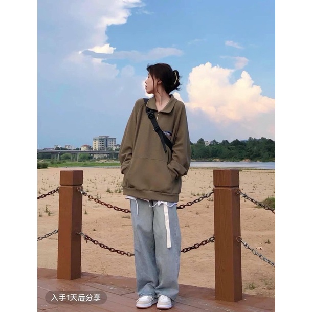 Áo nỉ zip 🌸 Áo nỉ cổ bẻ nâu saturday dành cho nữ PHULA khoá kéo dài tay Ulzzang oversize unisex | BigBuy360 - bigbuy360.vn