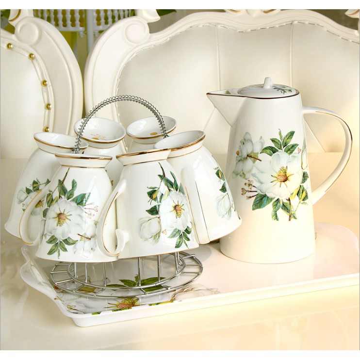 Decor  Trang Trí Phòng Ngủ - Bộ bình ly dùng trà, cafe họa tiết hoa trà GS11