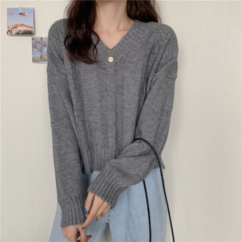 【ZHELIHANGFEI】Áo Sweater Tay Dài Dáng Rộng Kiểu Dáng Đơn Giản Dễ Phối Đồ