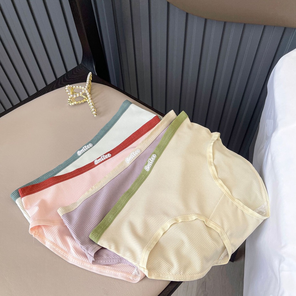 Quần Lót cotton Không Đường May Lưng Thấp Mềm Mại Thoải Mái Thoáng Khí Màu Sắc Tương Phản Đơn Giản Dành Cho Nữ Sinh