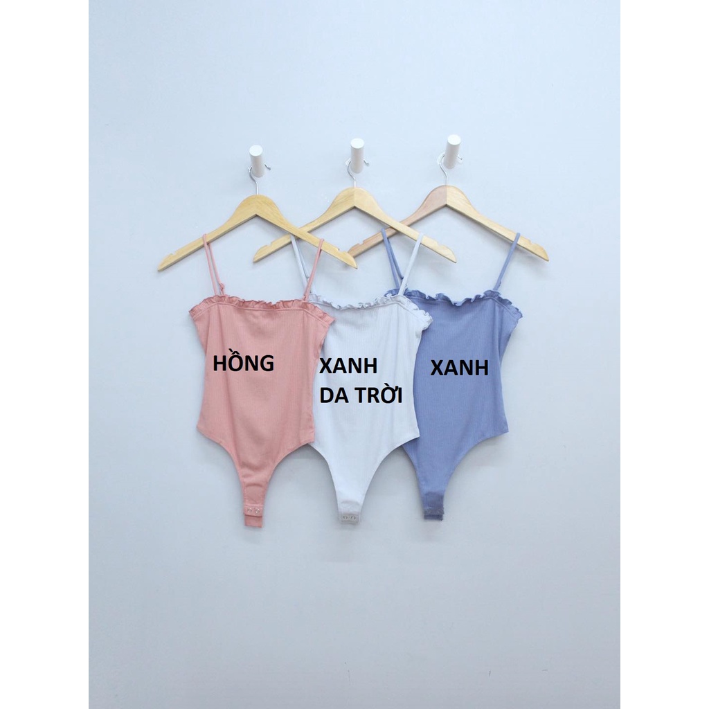 Q9342 - Bodysuit thun gân 2 dây Double Zero viền bèo, trơn