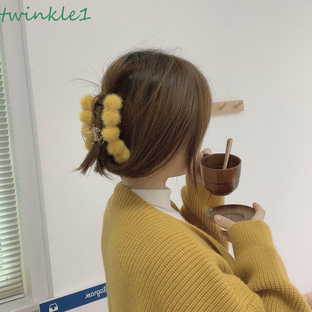 Kẹp Tóc Càng Cua Đính Bóng Lông Phong Cách Cổ Điển Ngọt Ngào Thời Trang Thu Đông Cho Nữ