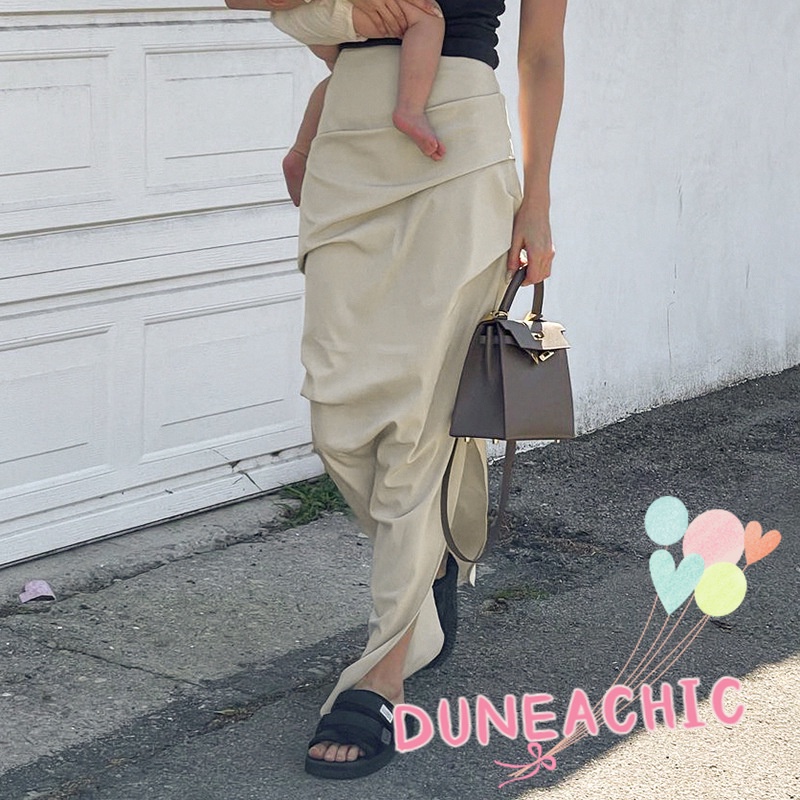 DUNEA Chân váy dài xẻ tà màu trơn thời trang cho nữ