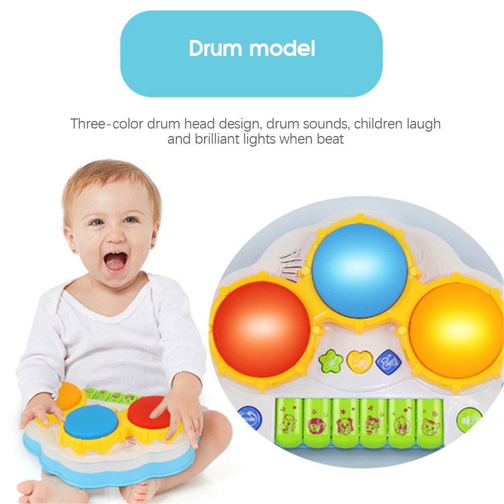 ♡ Children's electric hand drum toy sound and light music educational electronic organ 2 in 1 toy ▍MOON