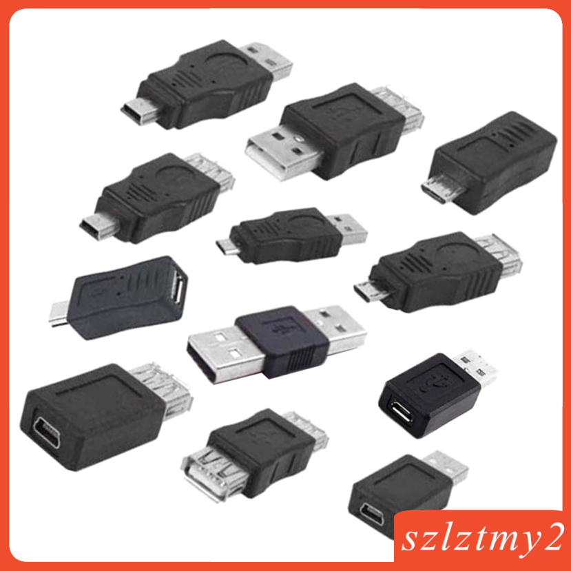 Set 12 Đầu Chuyển Đổi Otg Usb 2.0 A Male Sang Female Micro-B Mini-B | BigBuy360 - bigbuy360.vn