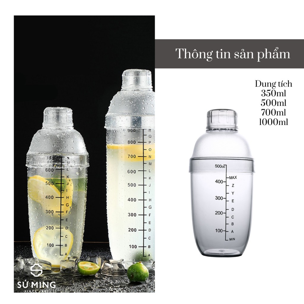 Bình Lắc Shaker Nhựa [CHẤT DÀY] dụng cụ pha chế chuyên nghiệp, 350ml, 500ml, 700ml, 1000ml, giao hàng nhanh