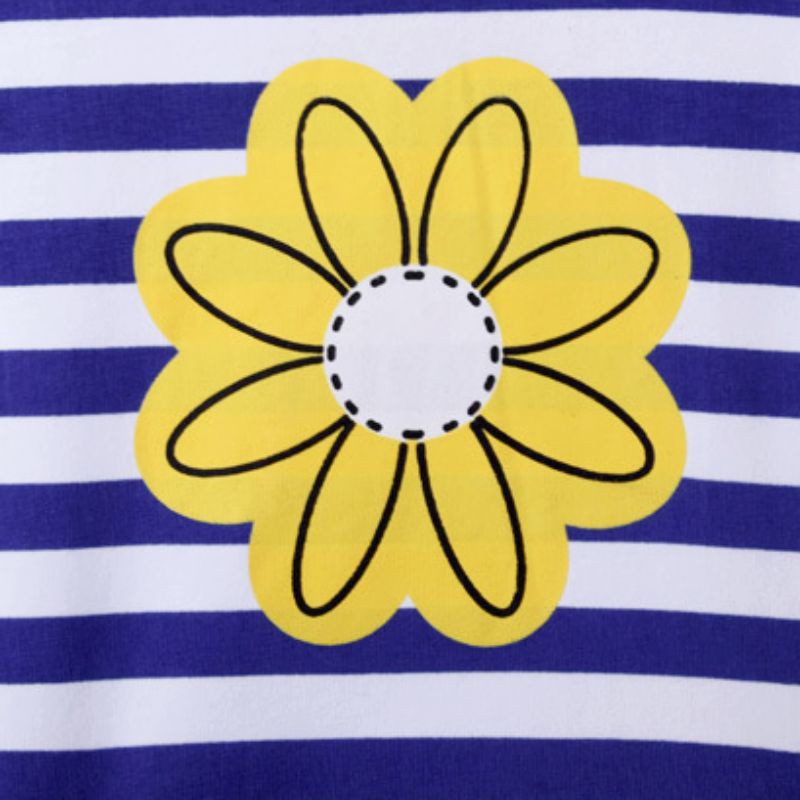 Bộ áo thun tay ngắn họa tiết sọc hình hoa + quần lửng đính nơ đáng yêu dành cho bé