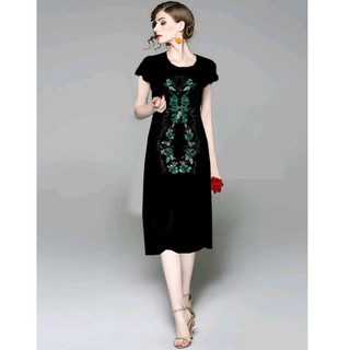 ĐẦM THÊU HOA QUẢNG CHÂU THUN LẠNH CO GIÃN 4 CHIỀU GIÀNH CHO TUỔI TRUNG NIÊN CAO CẤP