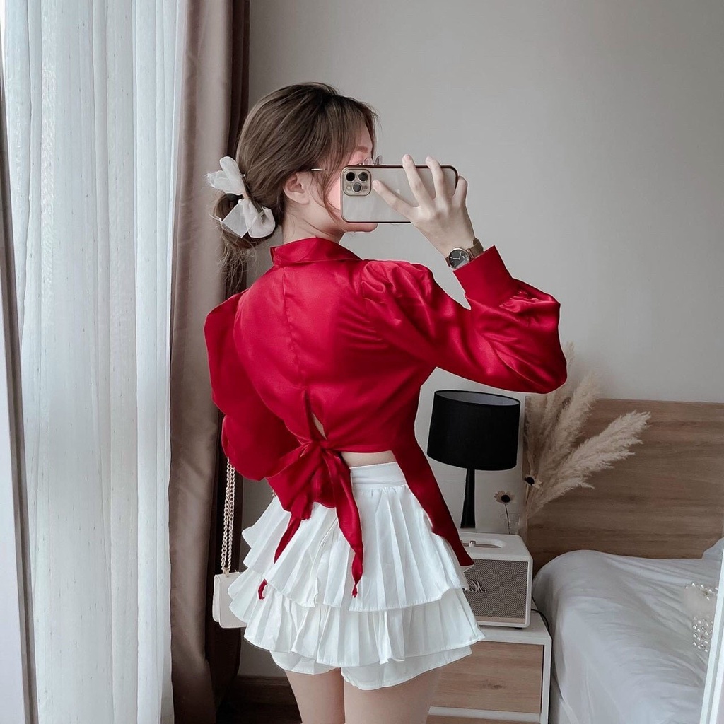 [HCM] Sét Áo Và Váy Phi Mờ Phối Lụa Kate Thời Trang Nữ Sam Closet Free Size 40-55kg