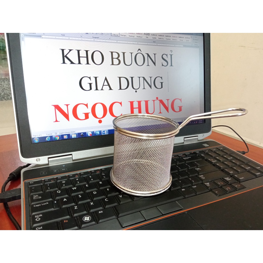 Rổ ráo dầu lưới inox cao cấp đa năng. Đựng đựng rau, trái cây - Lưới dày, 2 quai và 1 quai cầm